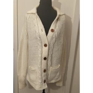 Vintage Cream Cable Knit Cardigan Sweater Wayne Taylor Womans XL Made in Taiwan
